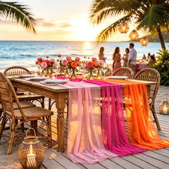 Six piece Sunset Party Decorations Table Runner set in pink orange magenta