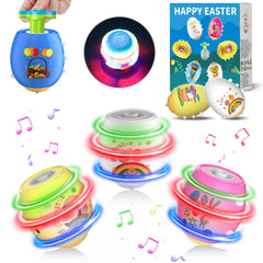 Six piece Easter Egg Set with white yellow pink and blue eggs and gyroscopes