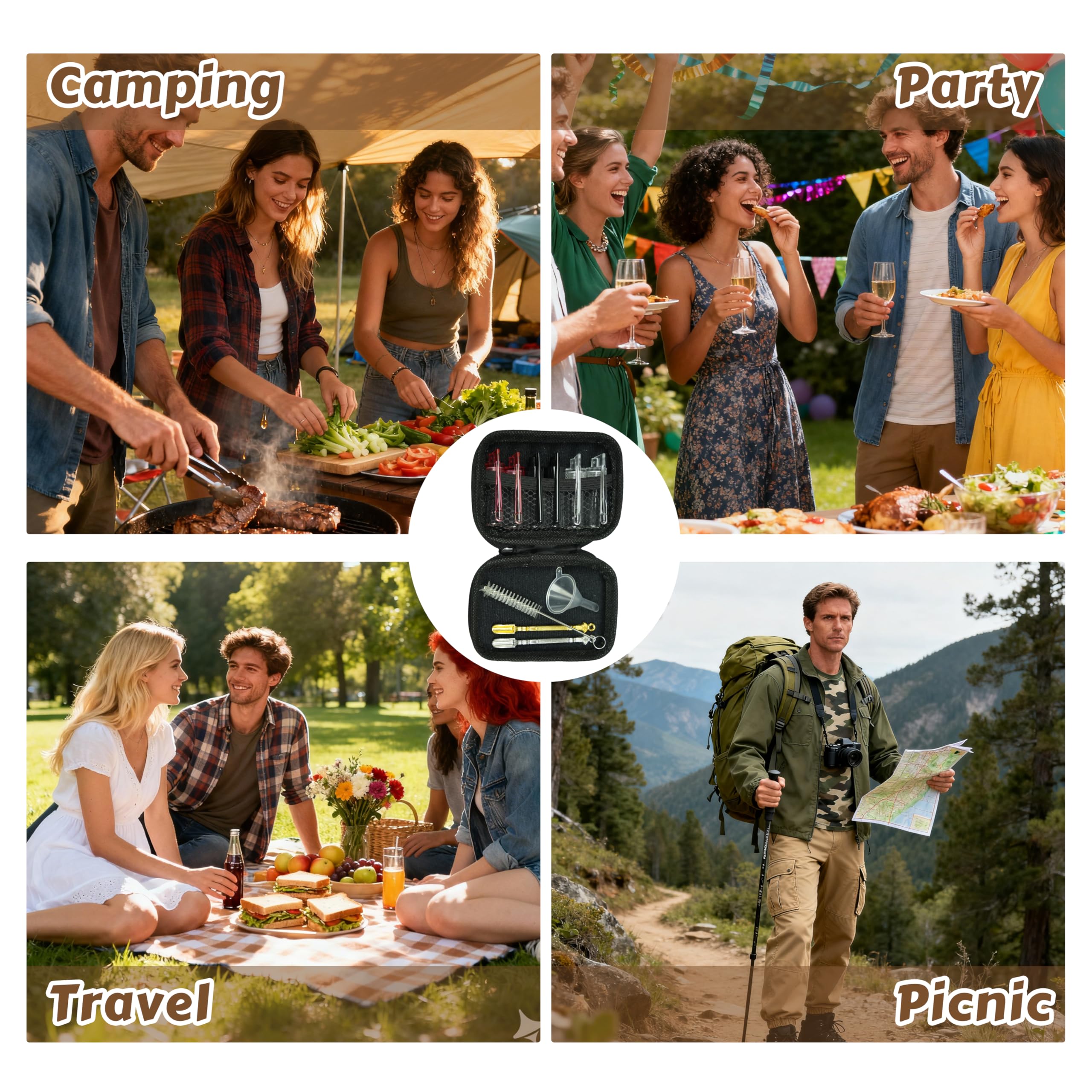 Spice set includes funnel cleaning brush and extra spoons