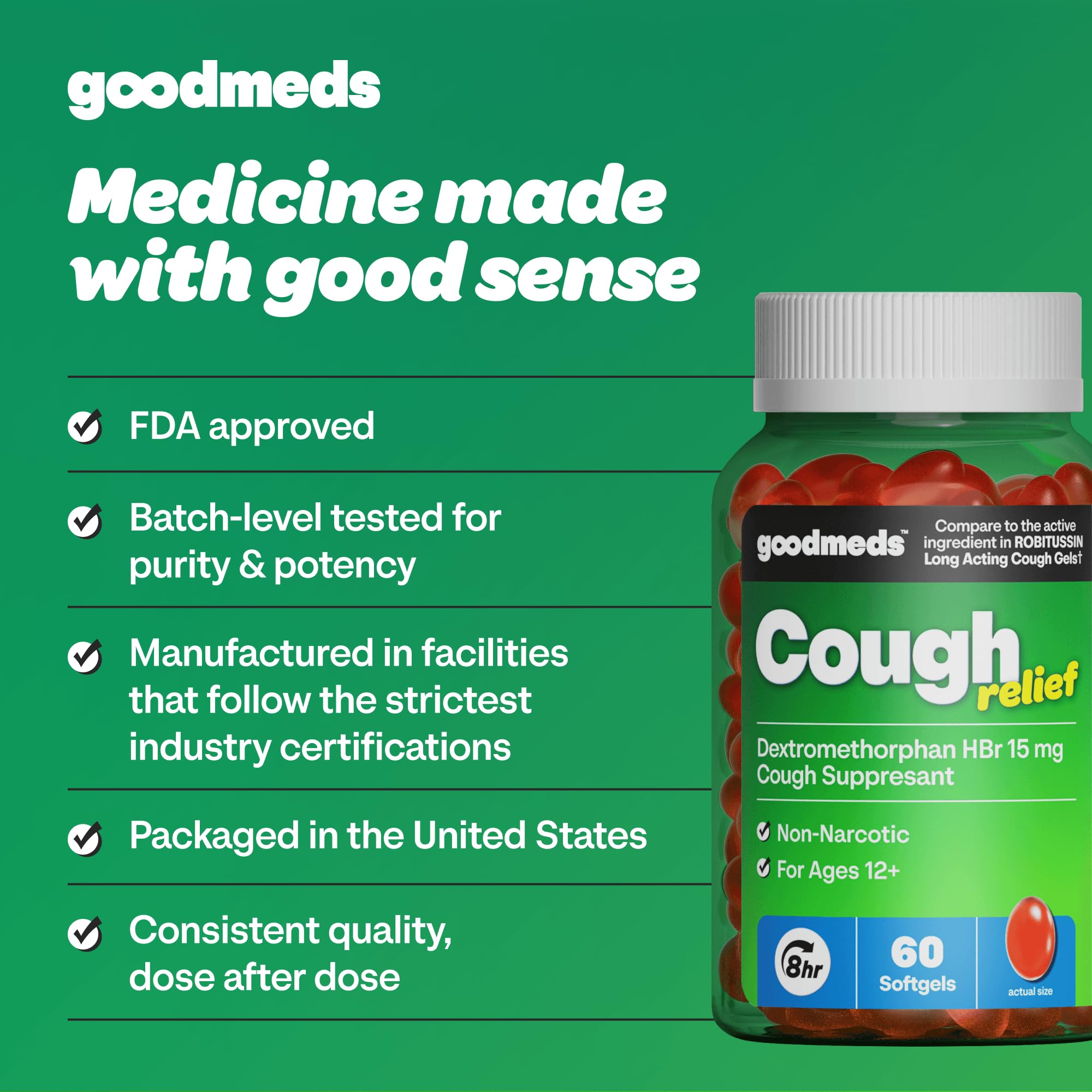60 count GoodMeds cough relief softgels packaging
