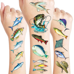60 pcs fishing tattoos for kids on five sheets 6.3x4.7 inches