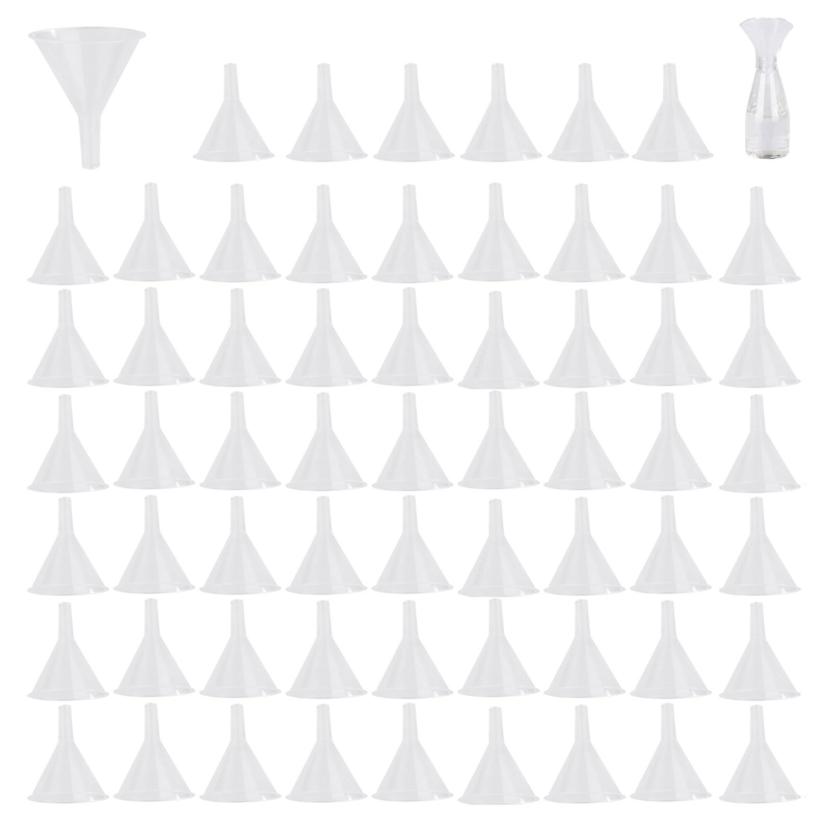 60 piece small clear funnels set packaging image
