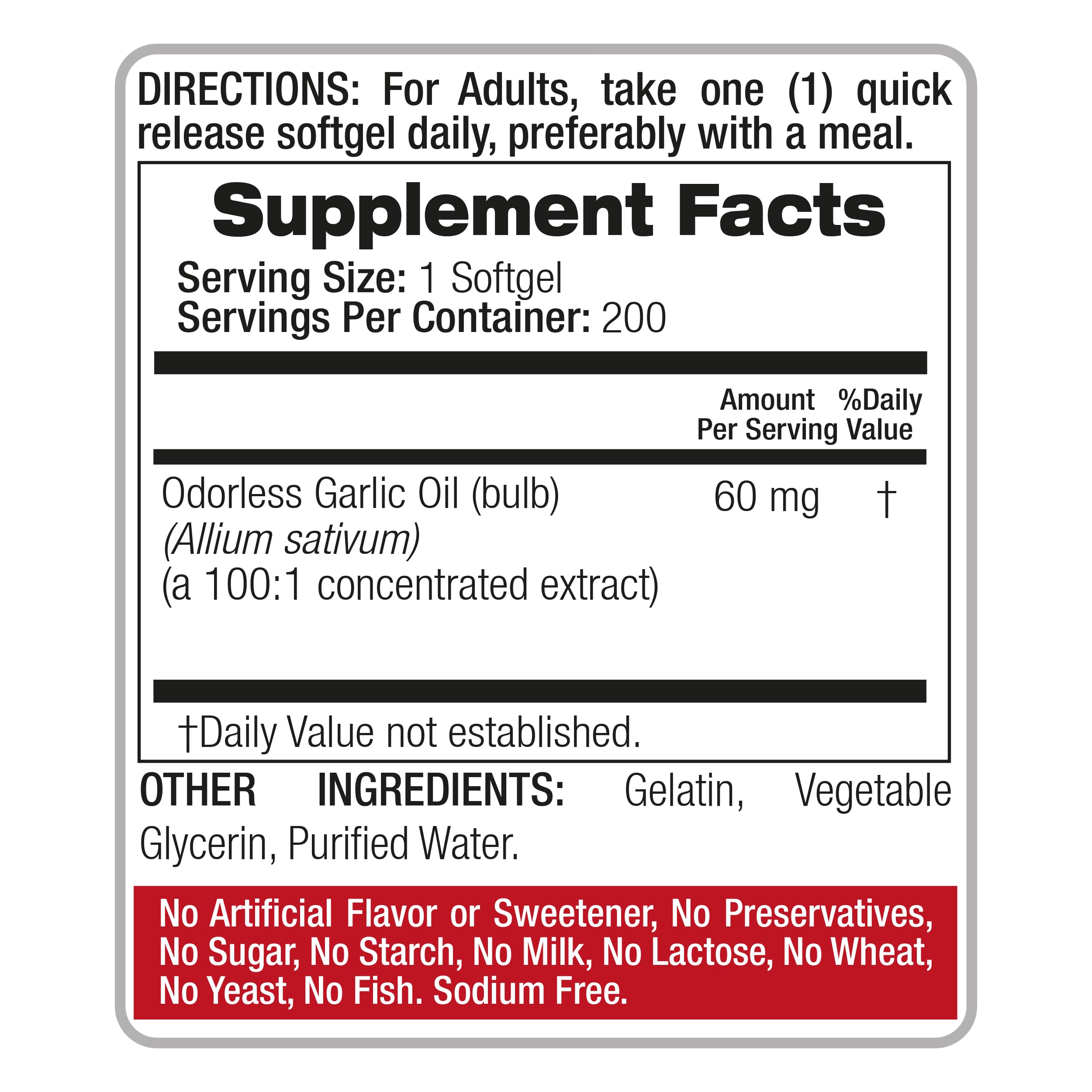 6000 mg garlic per softgel on packaging
