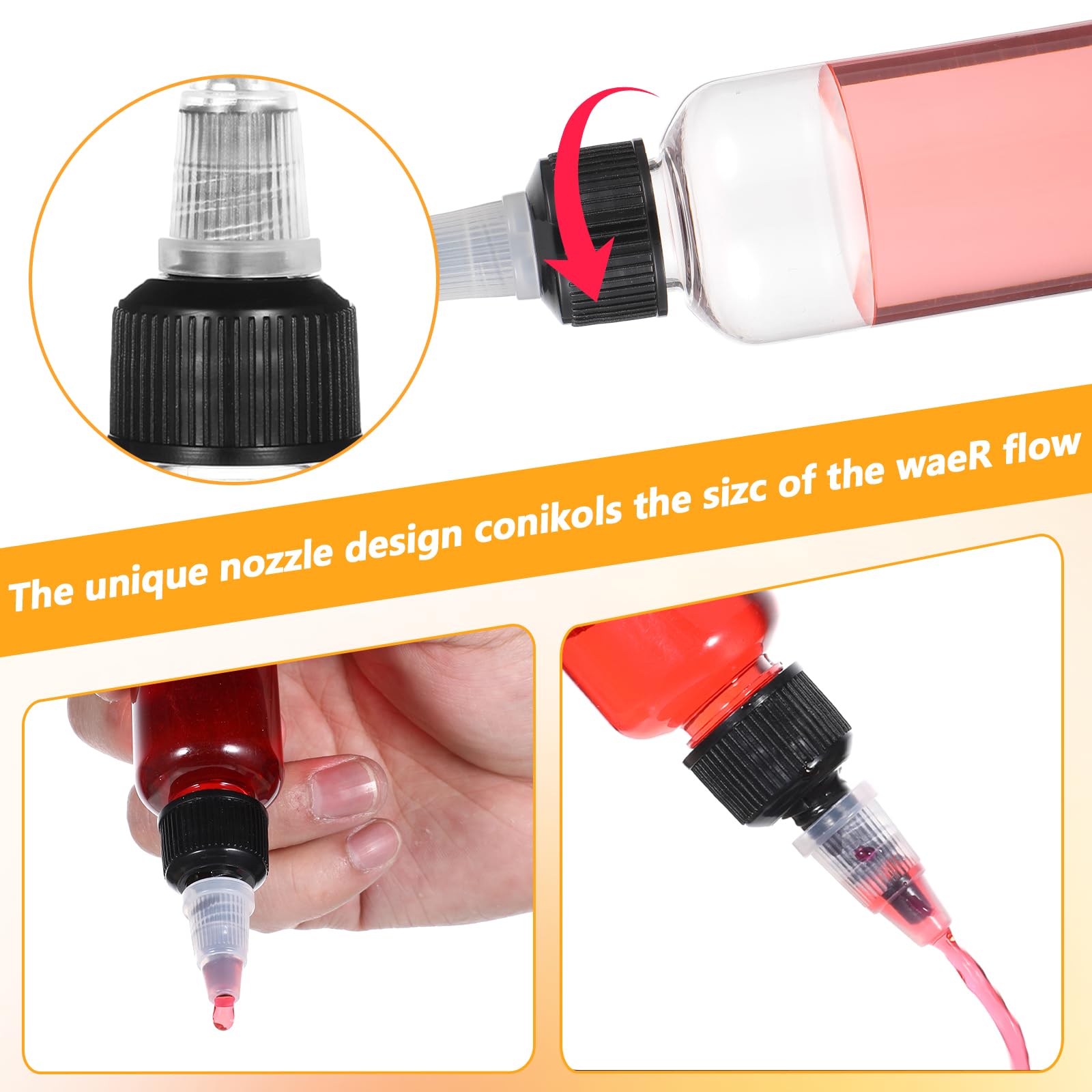 Pink funnels included with squeeze bottles