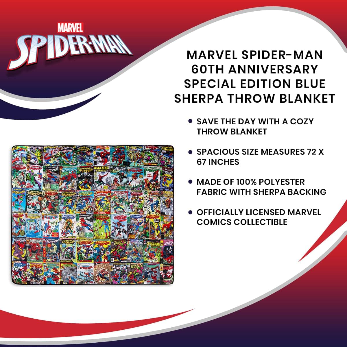 Spider-Man 60th anniversary throw blanket on sofa