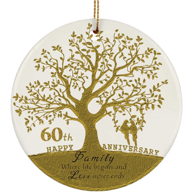 60th wedding anniversary ornament ceramic white glossy