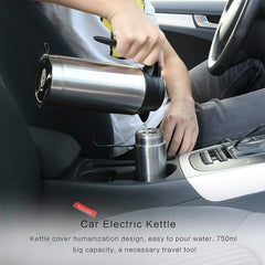Kettle connected to 12V car power heats water