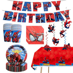 68pcs spidey birthday decorations contents plates napkins cups banner swirls tablecover