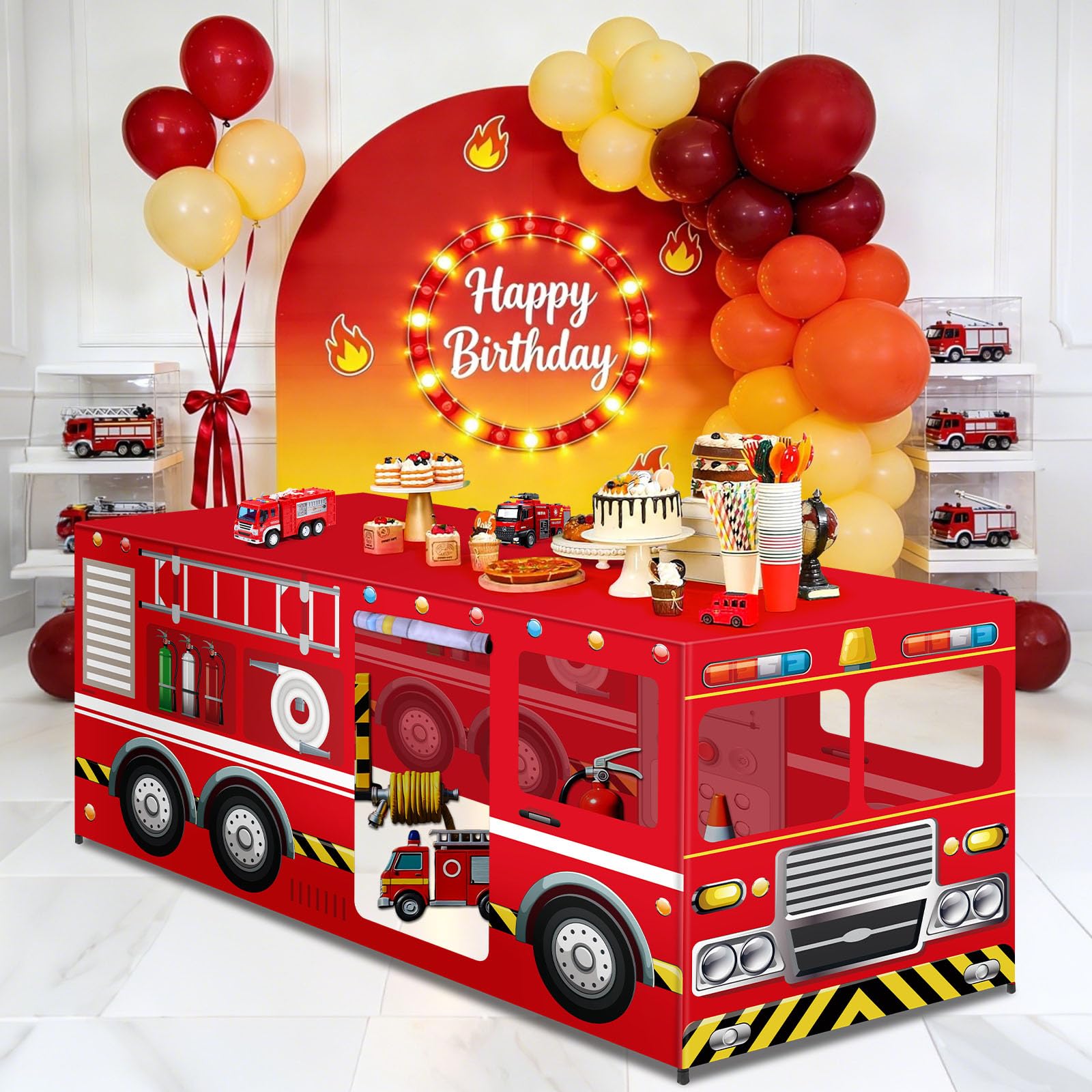 indoor outdoor use firetruck party decor table cover