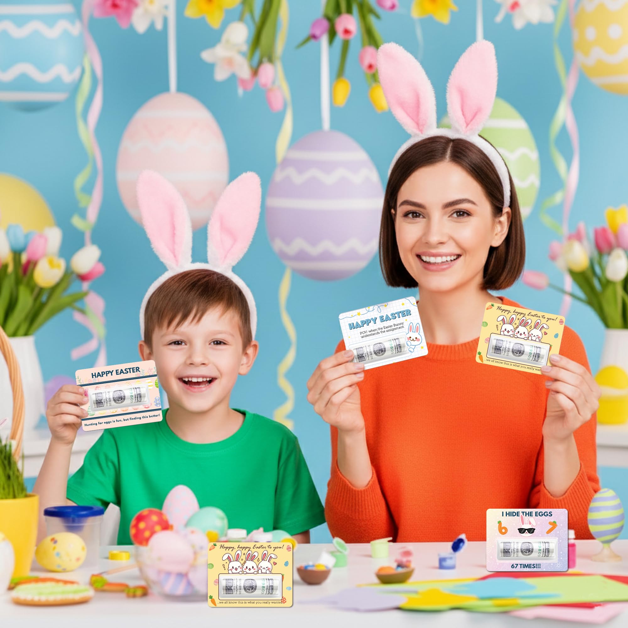 Bunny and egg themed Easter money cards