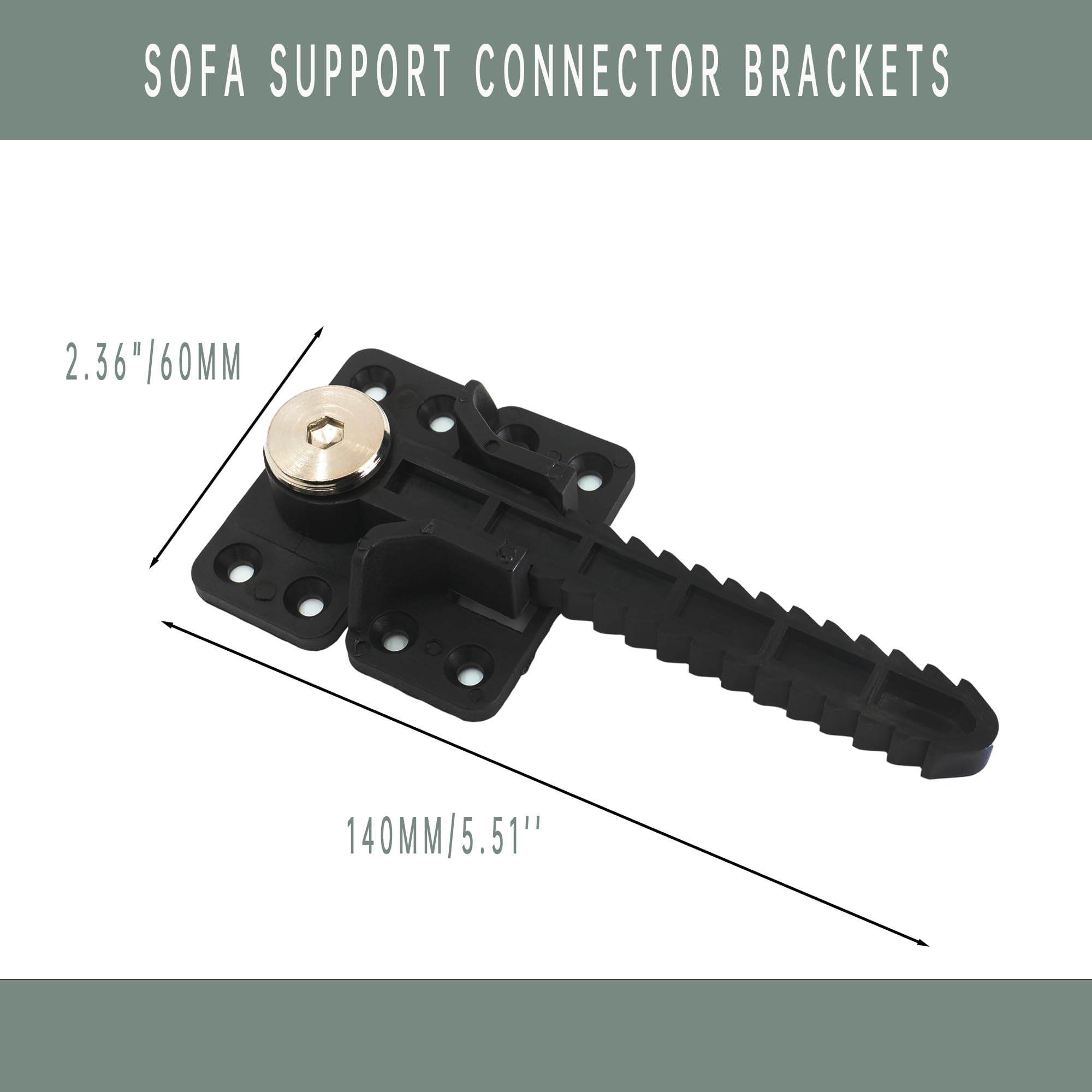 Six piece set of black coated plastic sofa brackets