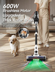Cordless vacuum head featuring green LED light for visibility
