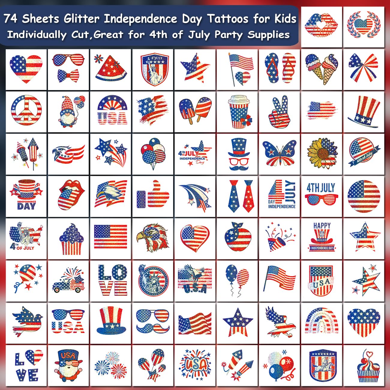 Patriotic tattoo sheets for kids Independence Day