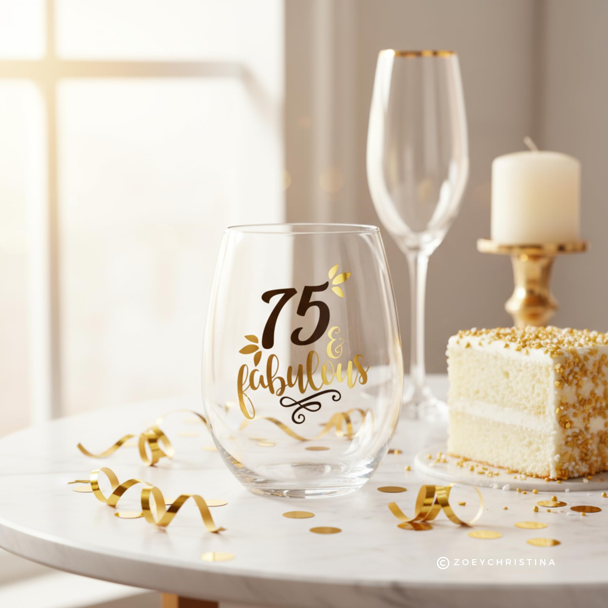 Women birthday gift stemless glass 75th Zoey Christina