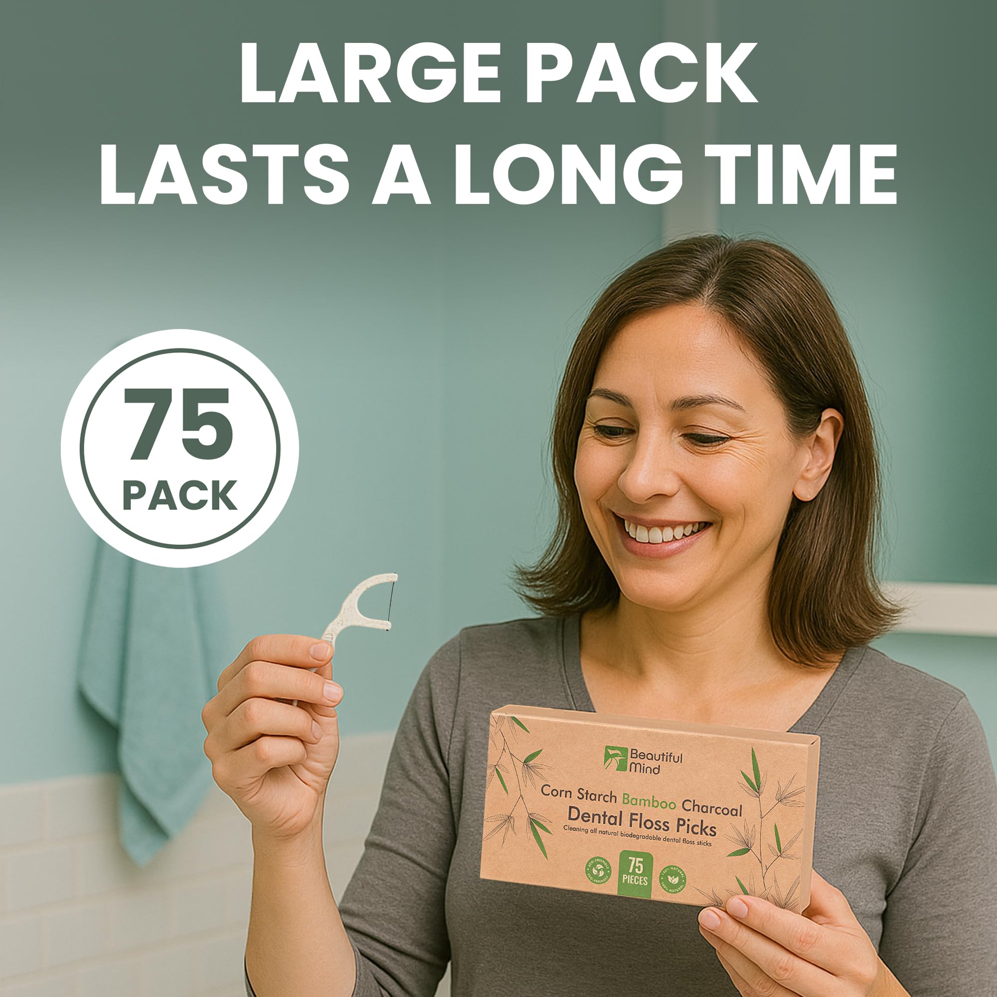 75-pack dental floss picks arranged for display