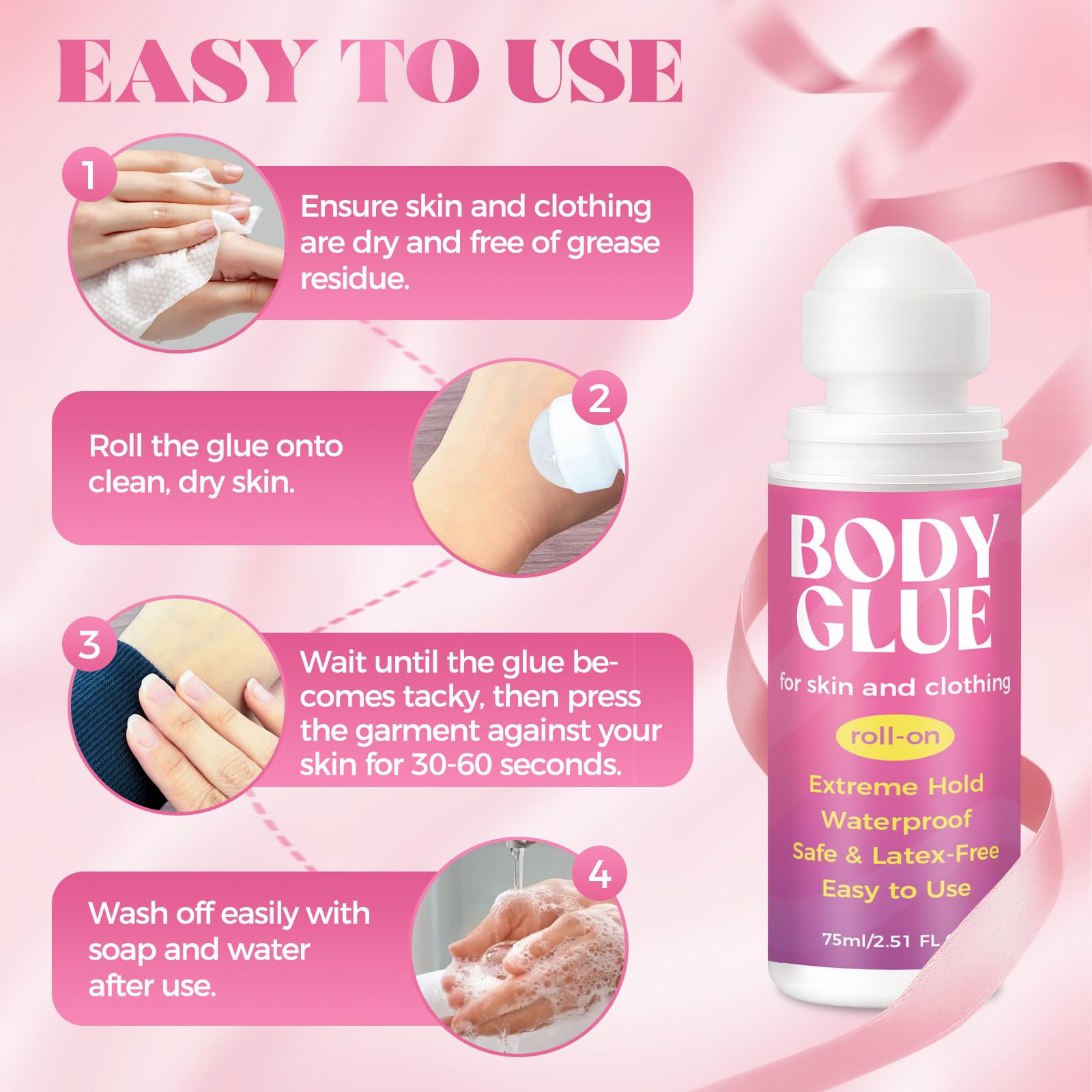 Socks and straps secured by body glue on skin