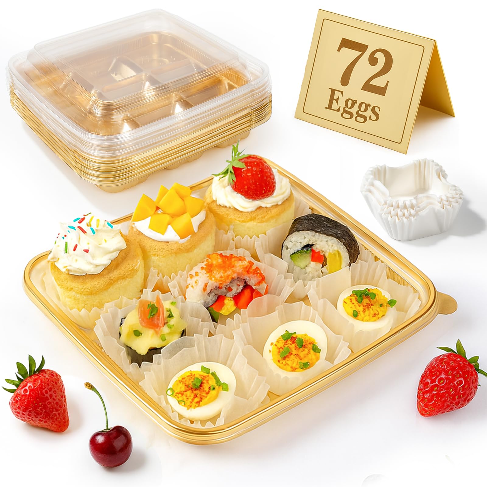 77L 72 eggs deviled egg tray with lid gold base