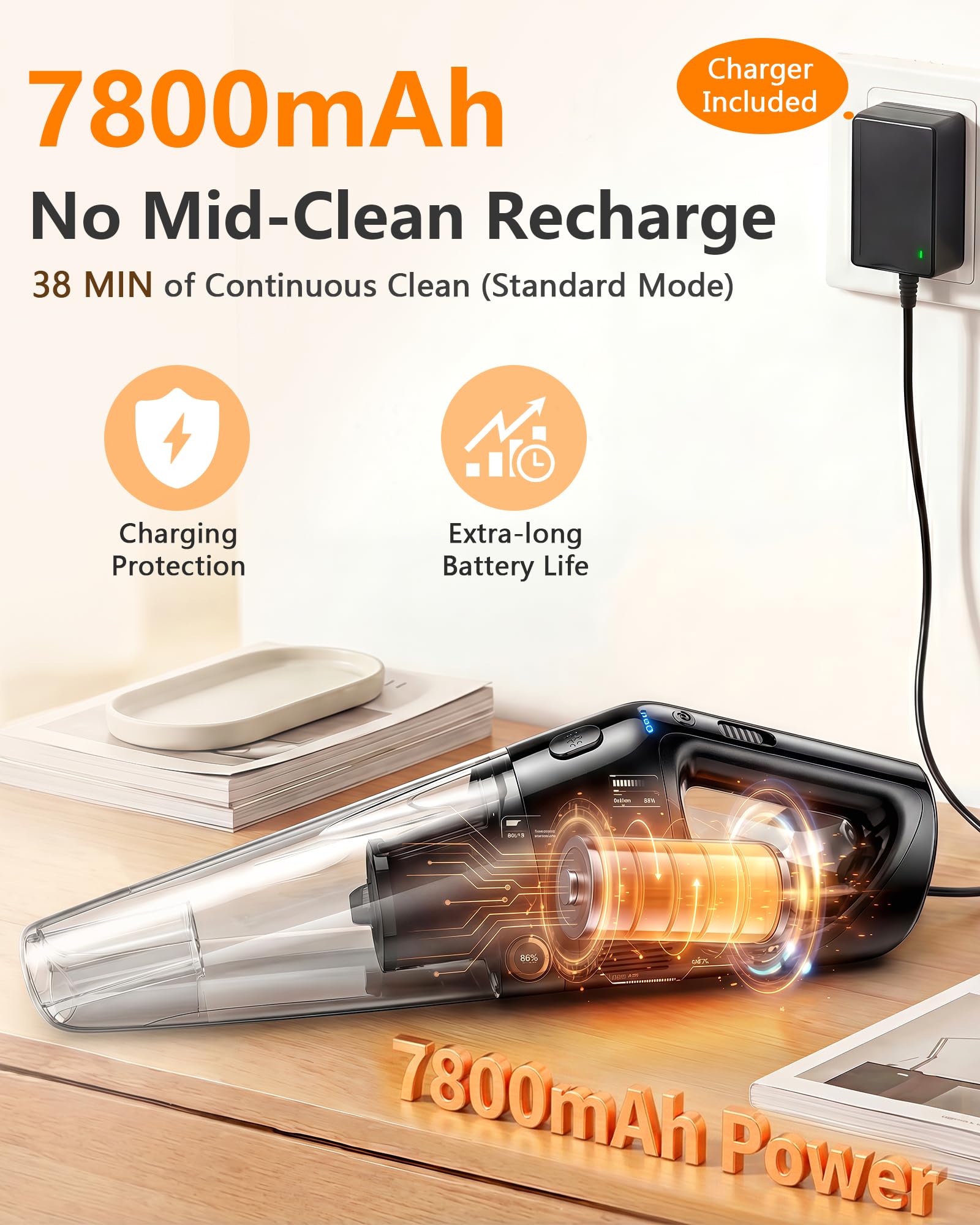 7800mAh battery with 38 min standard 18 min max runtime