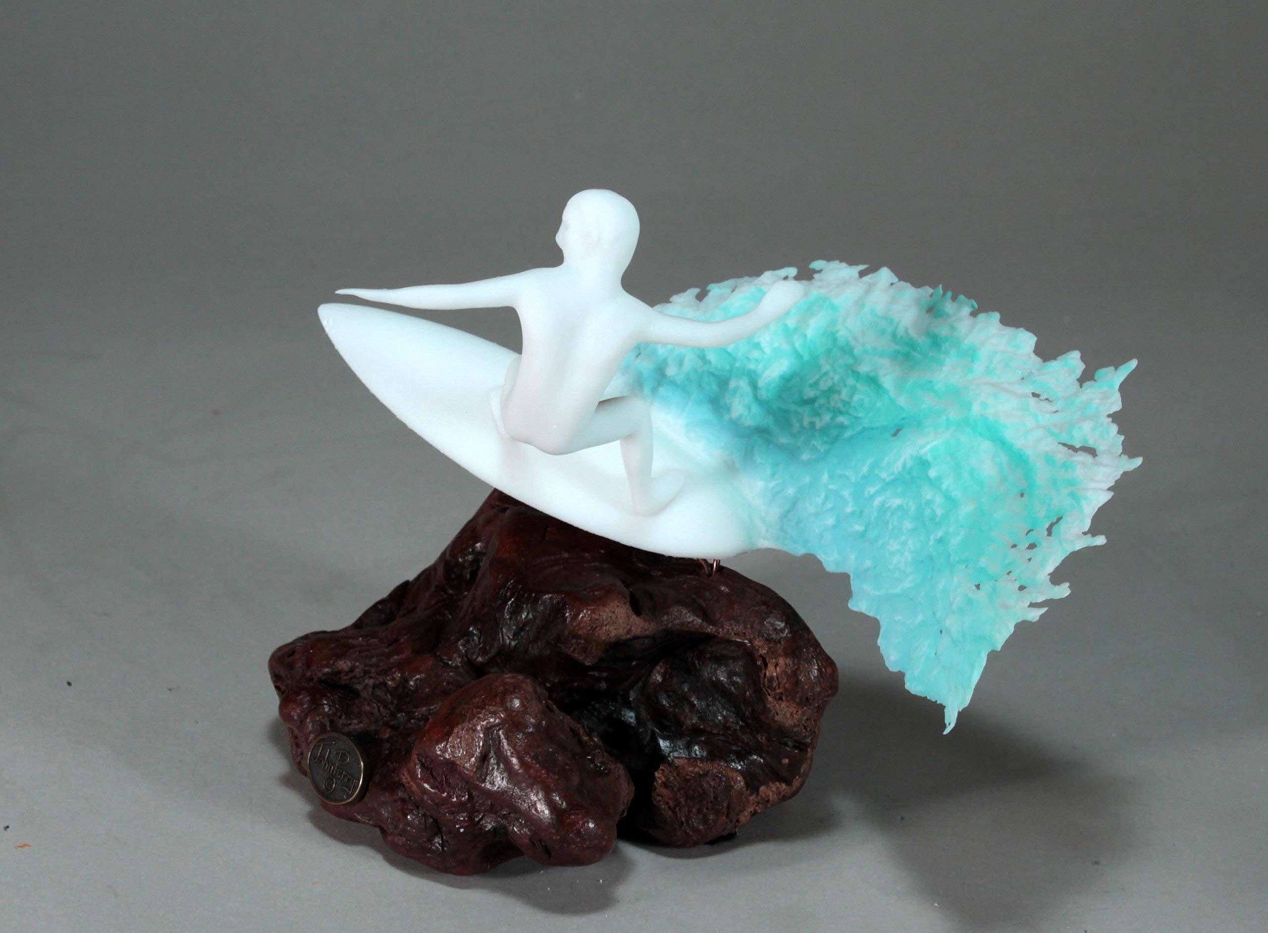 7in Surfer Sculpture by John Perry with burlwood base