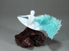 7in Surfer Sculpture by John Perry with burlwood base