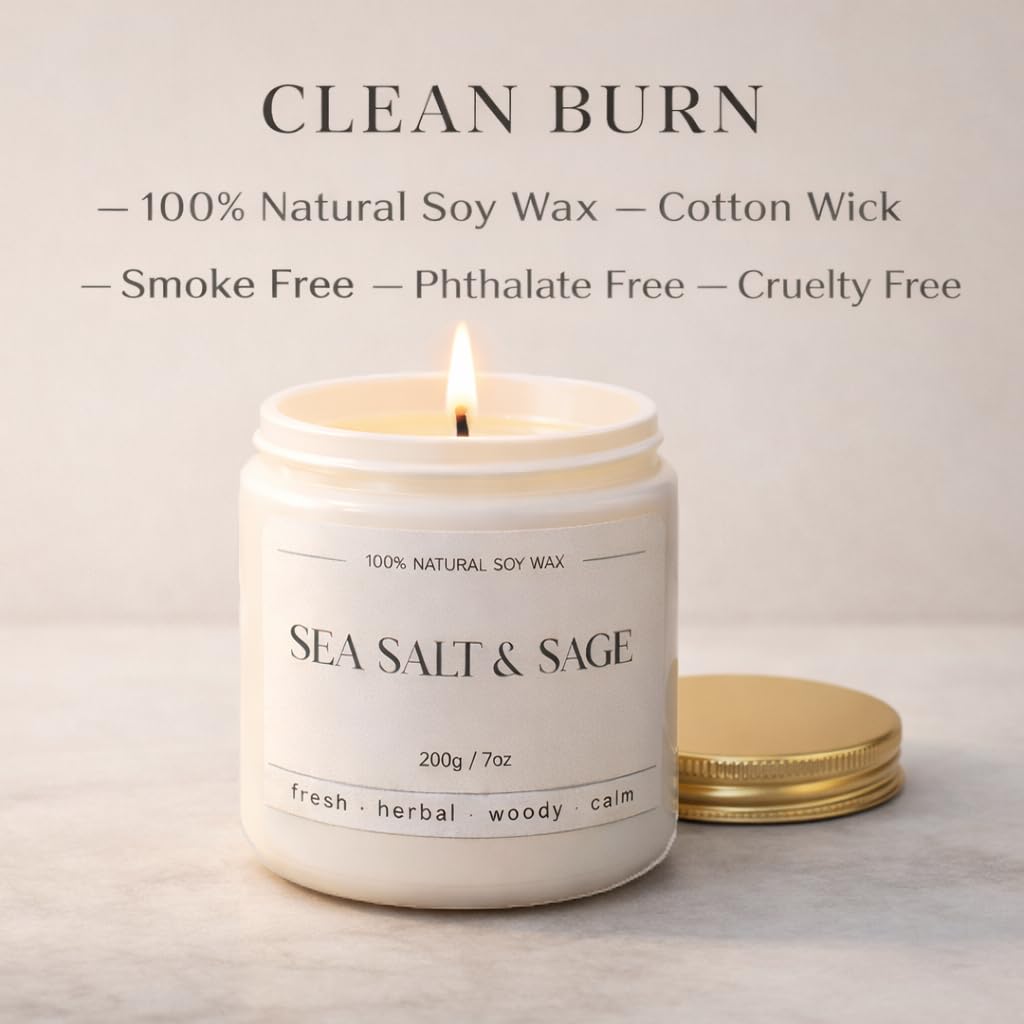 Coastal decor candle with ocean scent notes