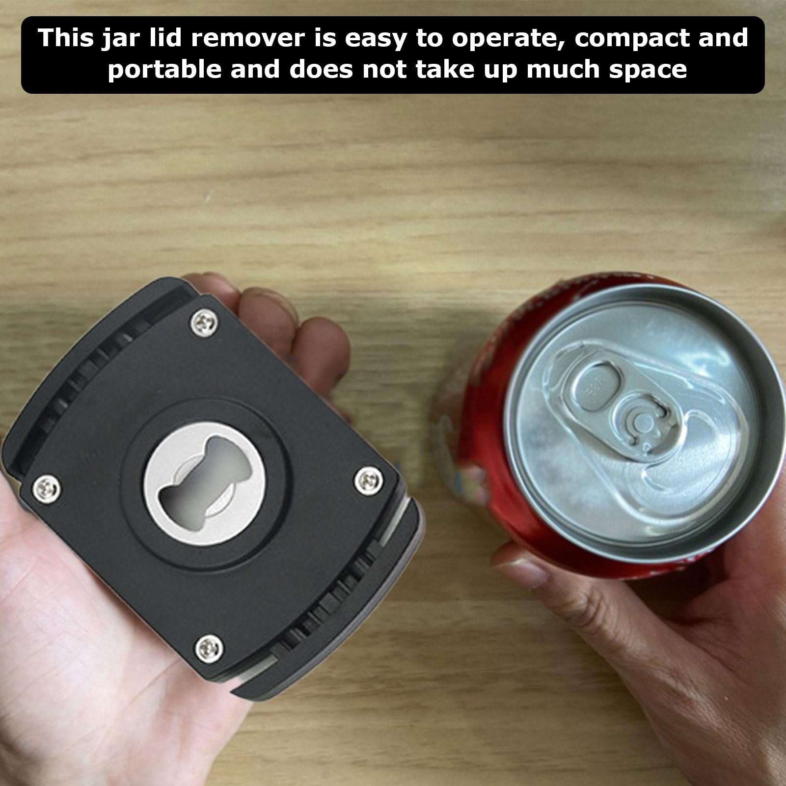 Compact manual can opener for beverages in a home bar