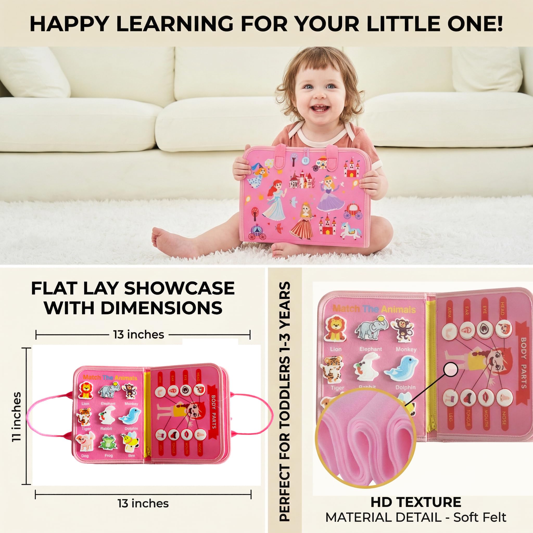 Eight learning activities on Soupost Busy Board for Toddlers
