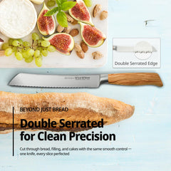 Swedish steel double serrated bread knife for crusty loaves