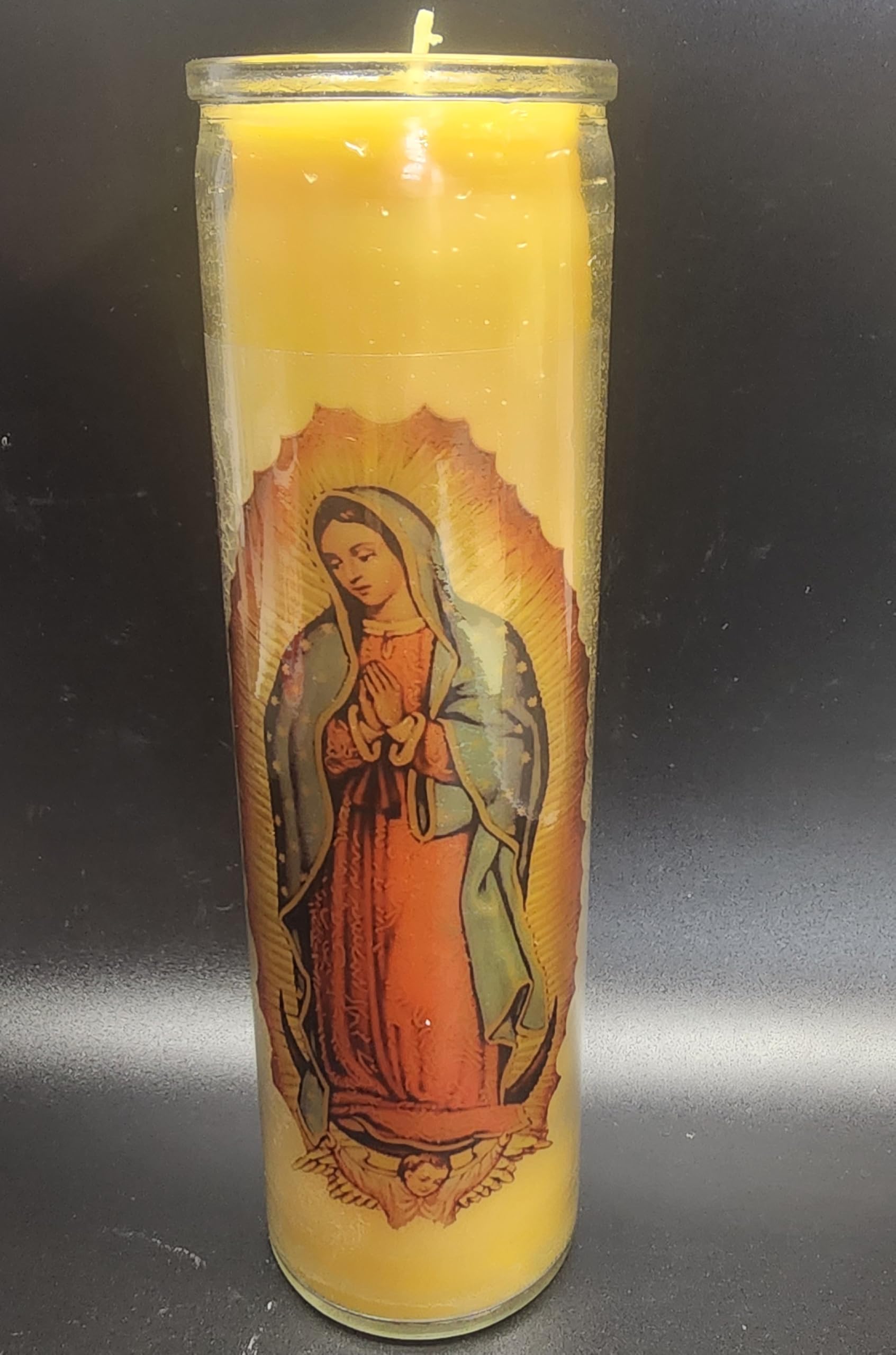 8x2 inch candle featuring Our Lady of Guadalupe image