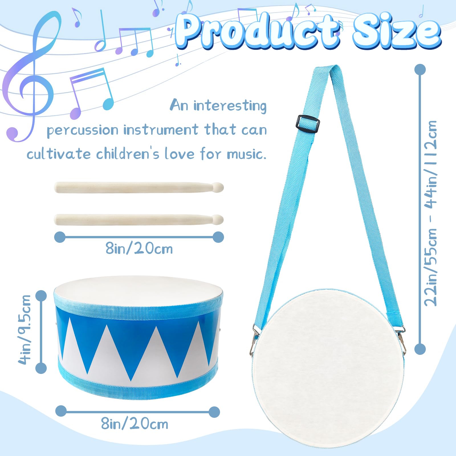 8 inch wooden drum toy with adjustable strap