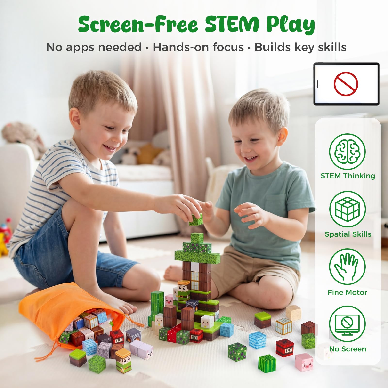 BPA-free ABS plastic durable blocks with rounded edges