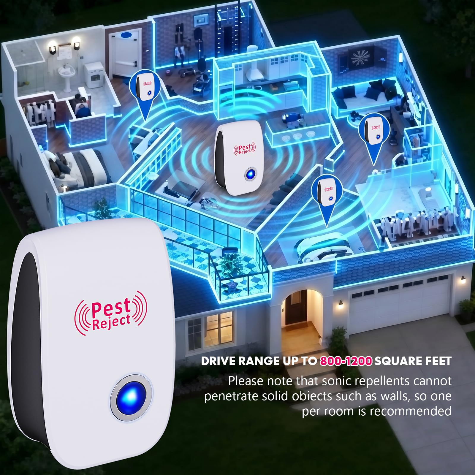 Indoor pest deterrent device for homes kitchens offices hotels