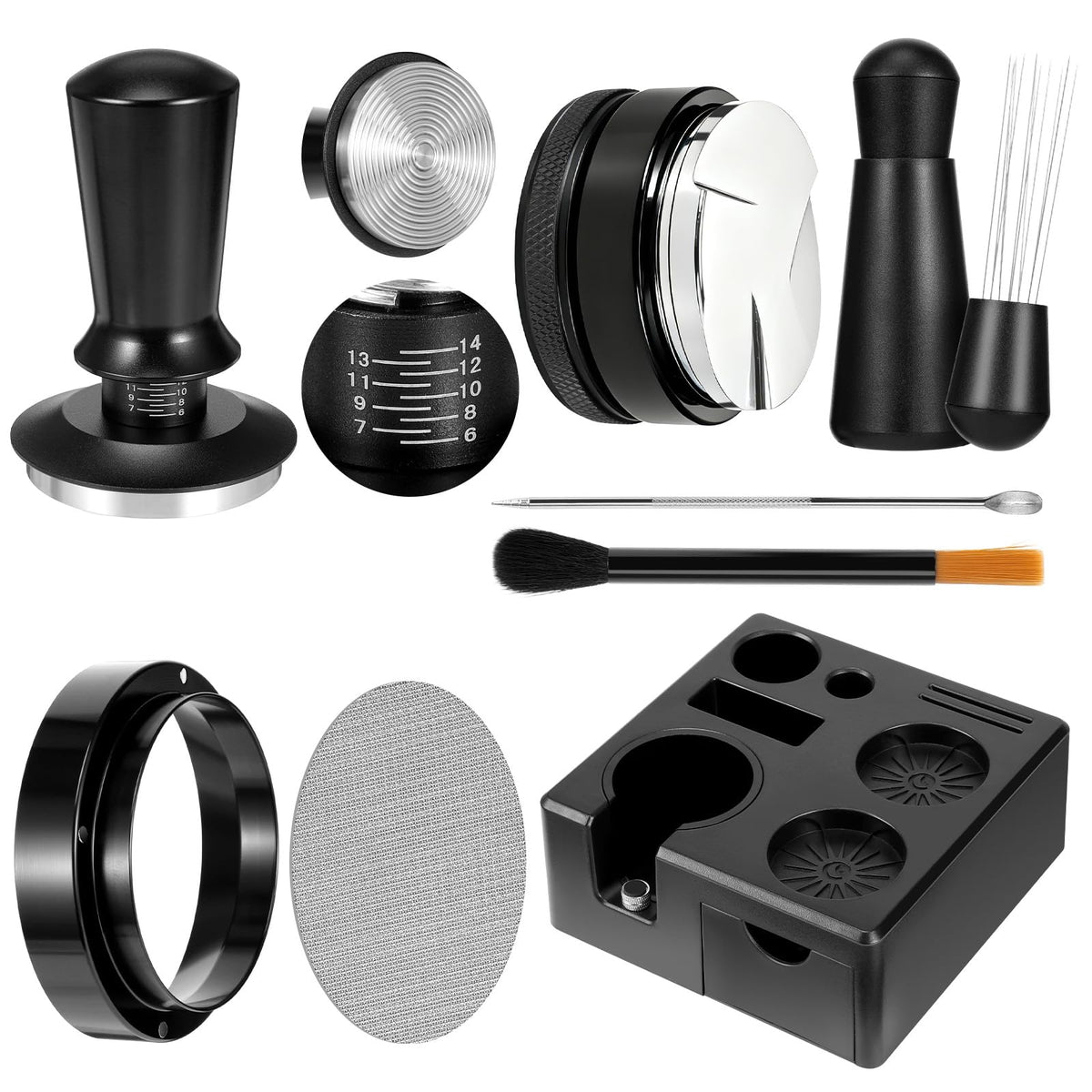 8 piece espresso accessories kit with tamping station