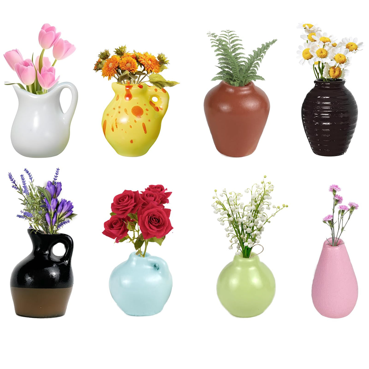8 pcs mini ceramic vase magnets with flowers for fridge