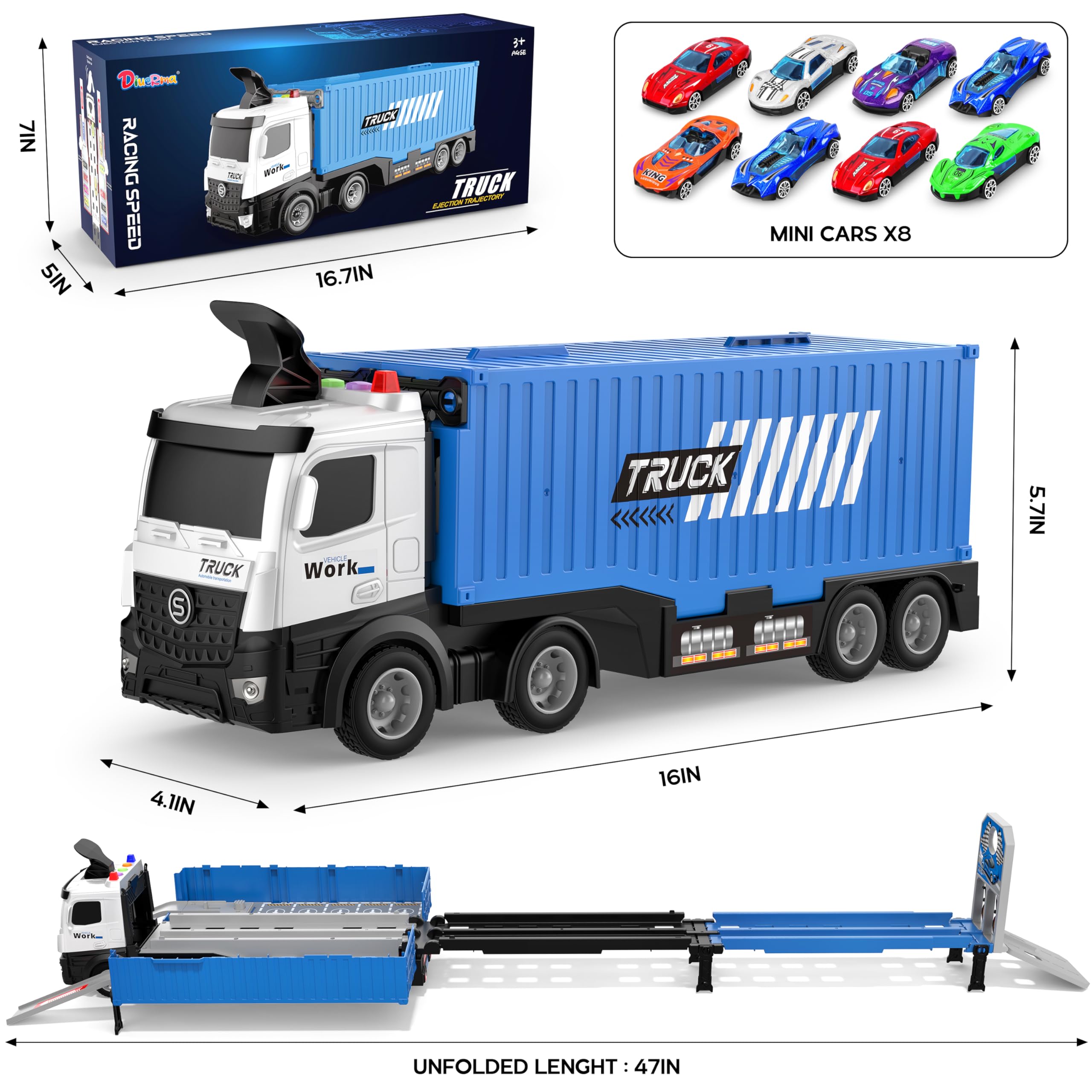 8 race cars included for Carrier Truck Race Track