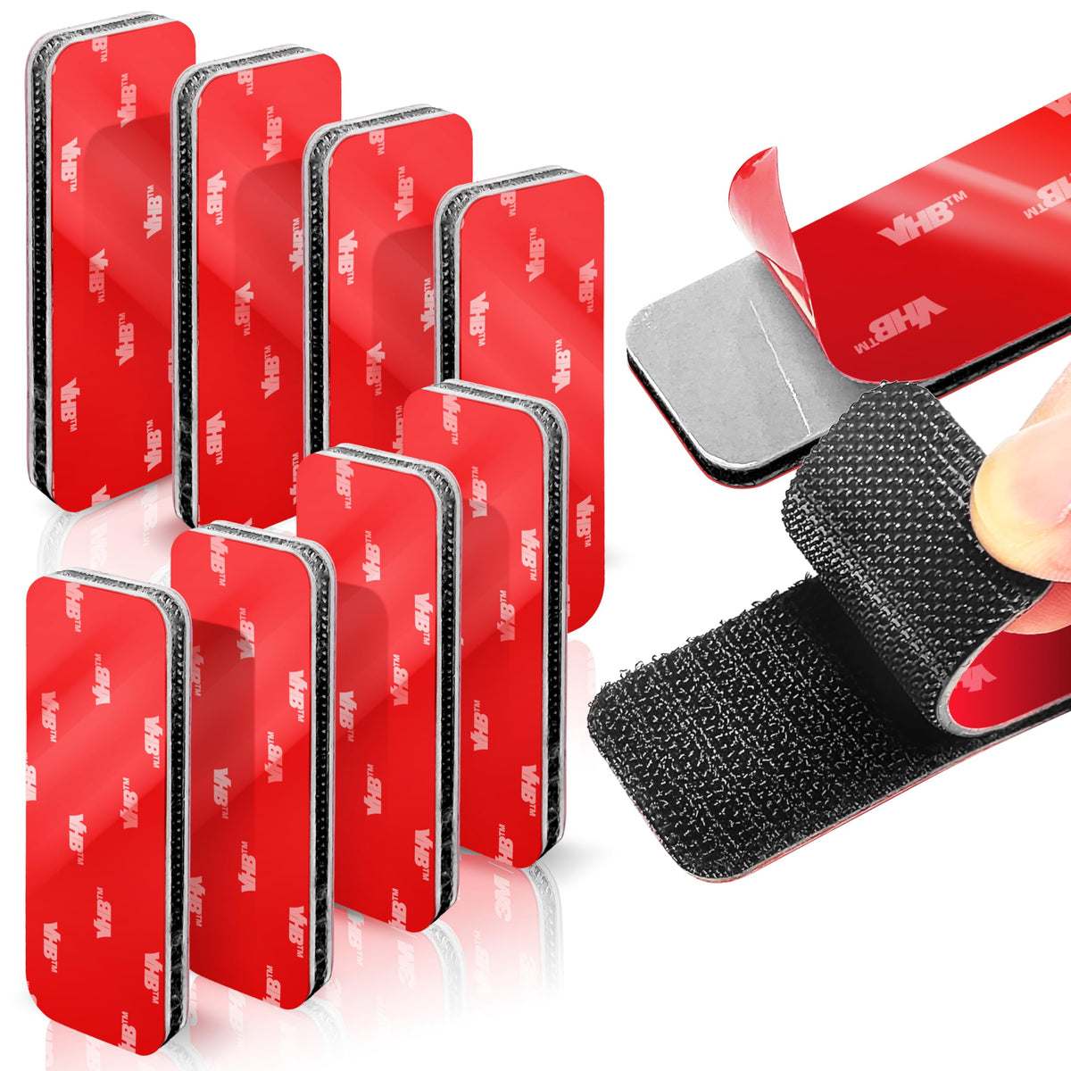 8 sets heavy-duty adhesive hook and loop strips packaging label