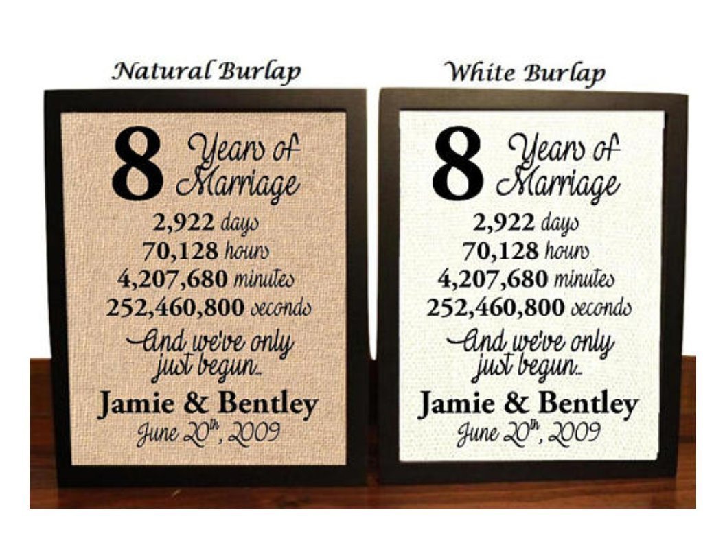 8 Year Anniversary Burlap Print image for 8th anniversary gift for her