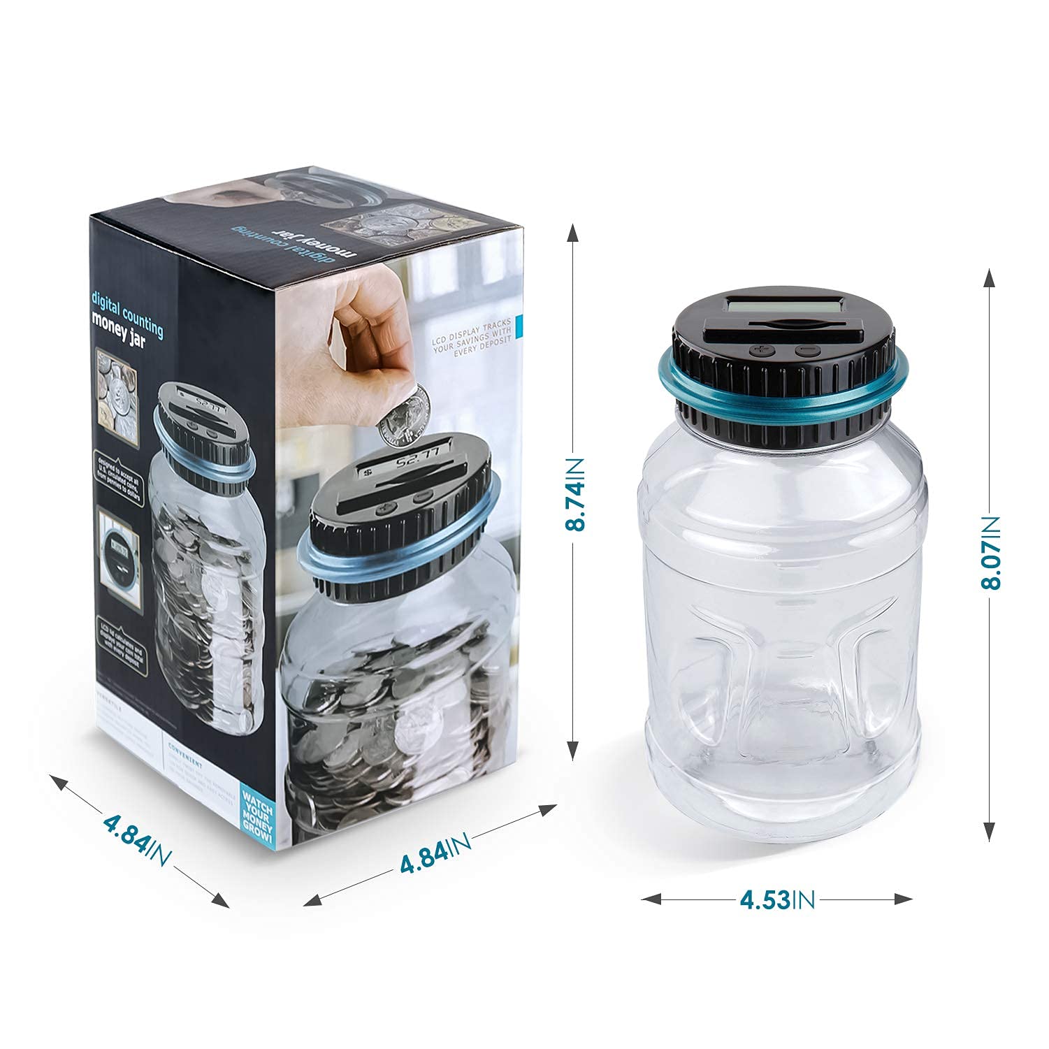 Blue money jar capacity 800-1000 coins image