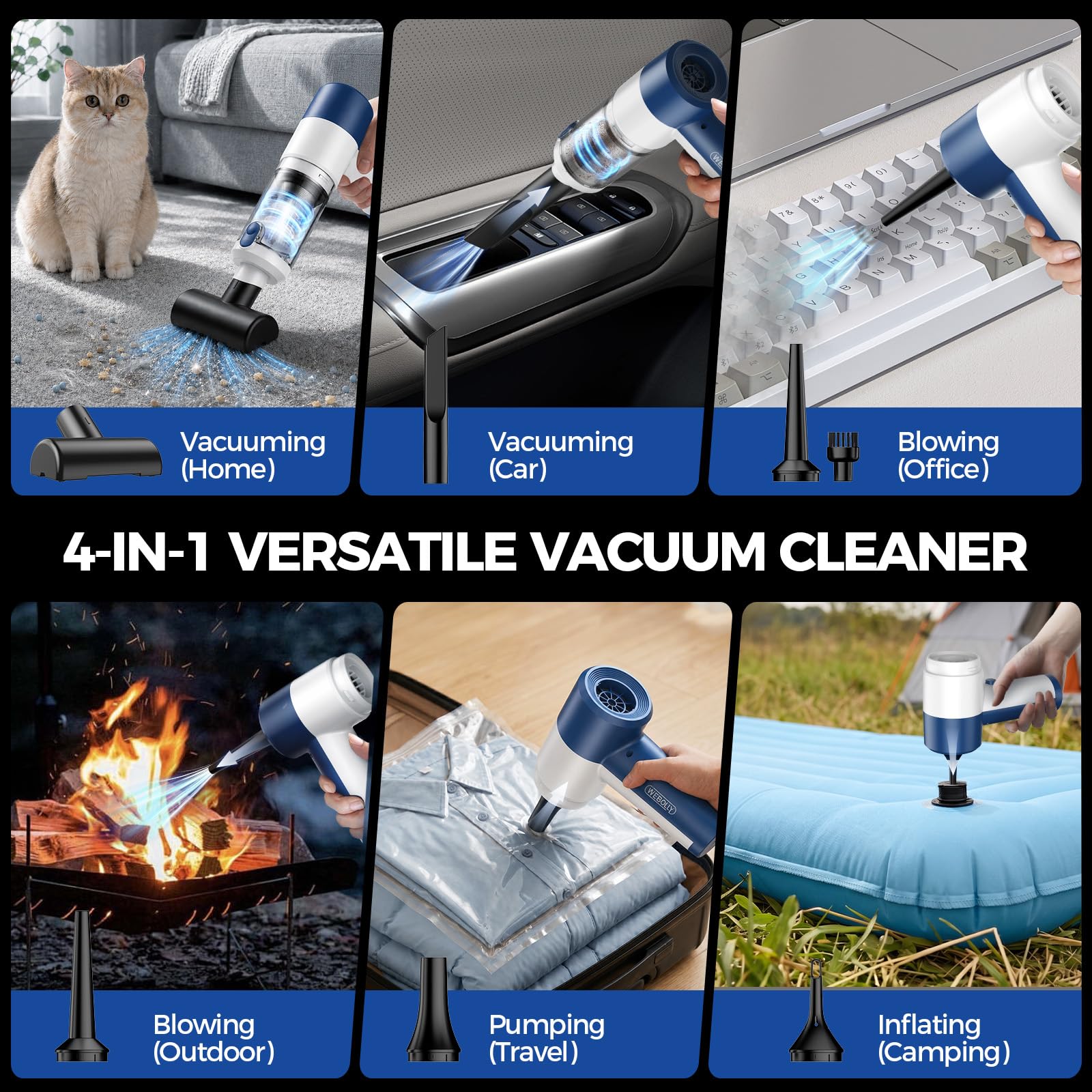 4-in-1 cleaning device with suction and blower capabilities
