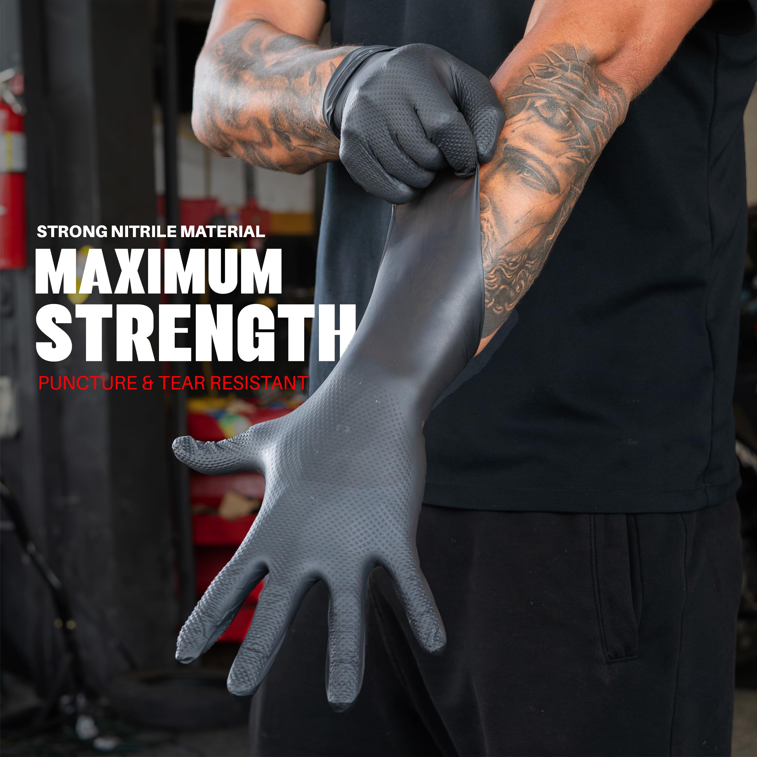 Herkules Grip raised diamond texture nitrile gloves Black X-Large