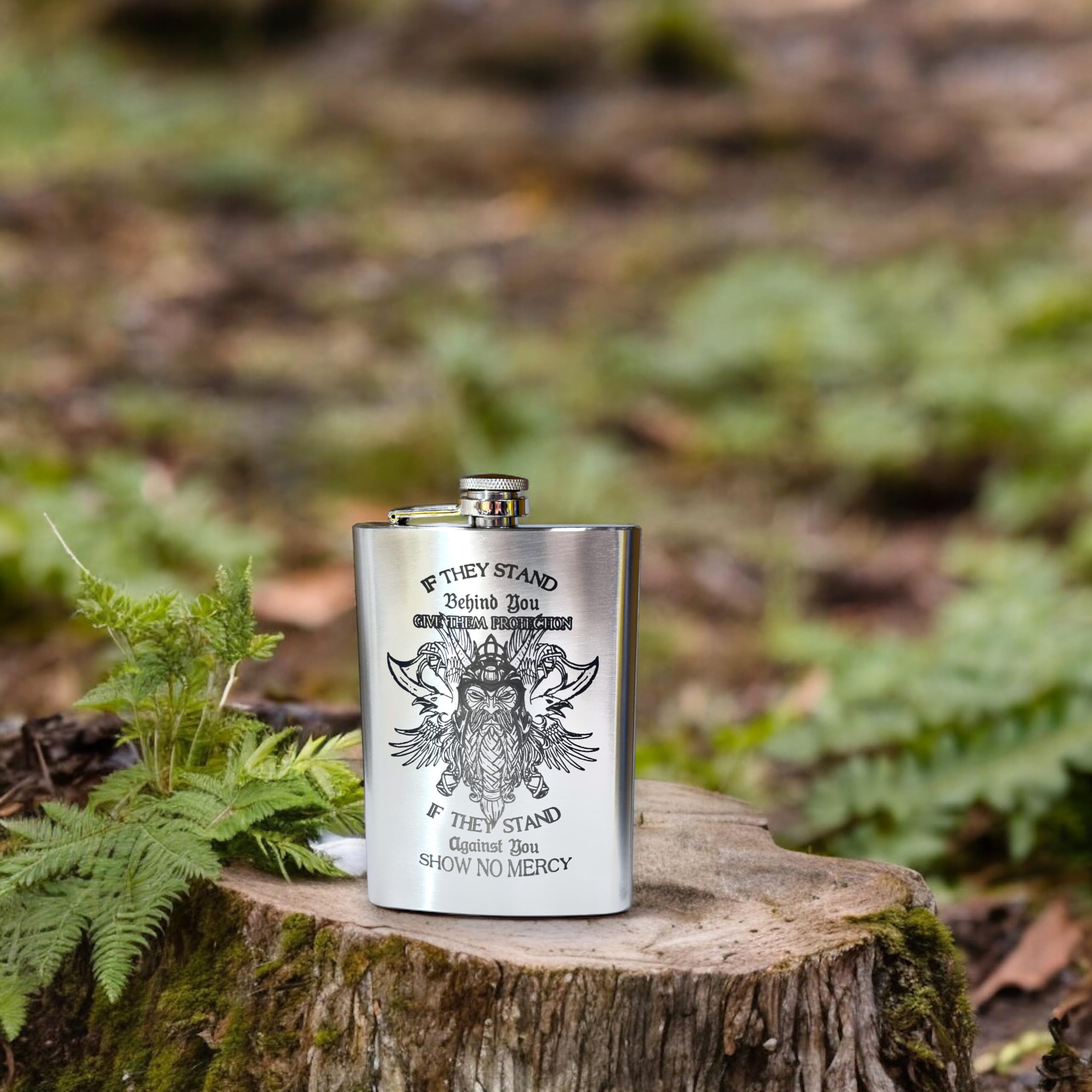 Stainless steel 8 oz Viking No Mercy Flask on the go
