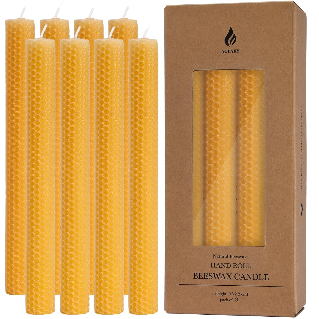8pcs 9inch hand-rolled beeswax taper candles