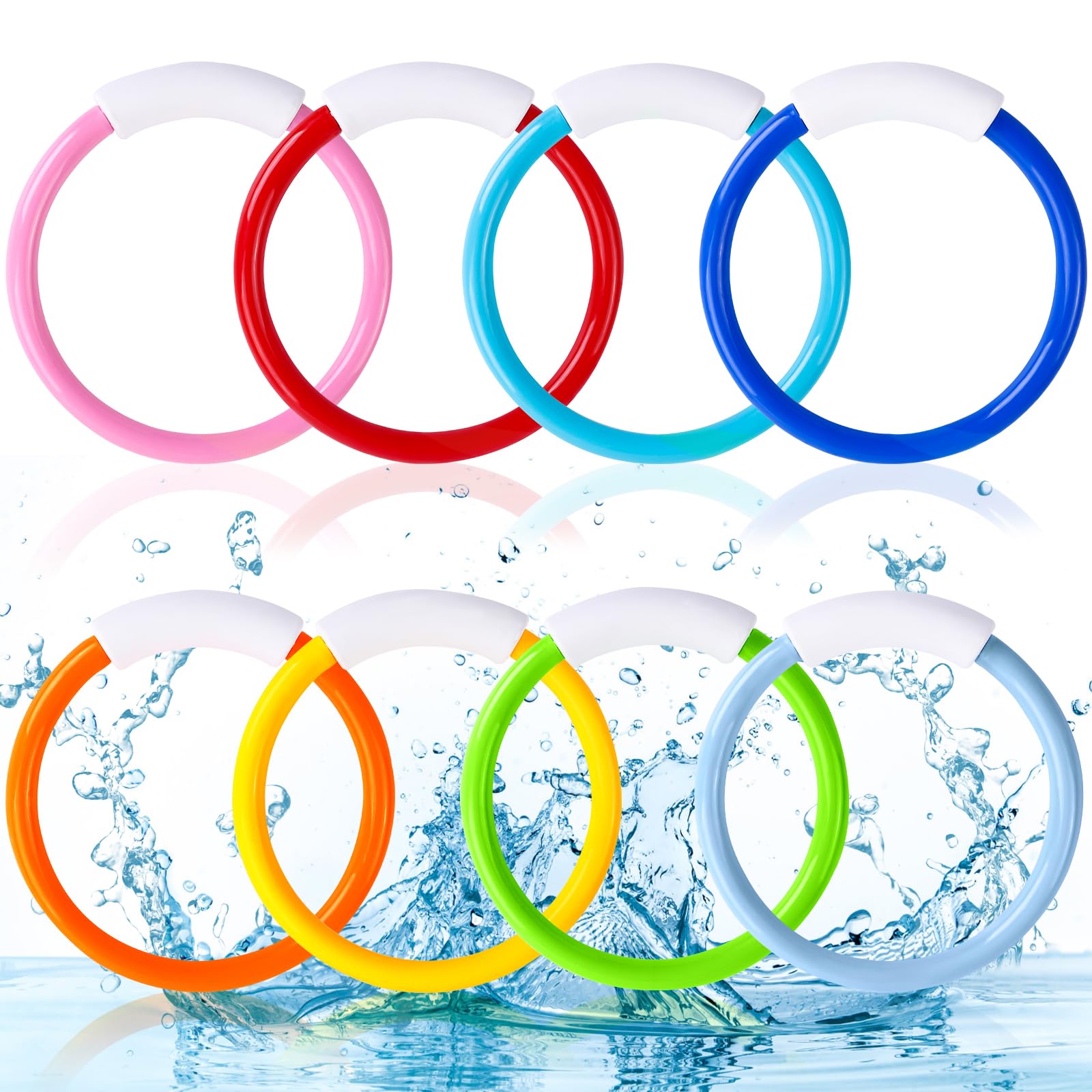 Eight colorful Dive Rings for kids pool diving set