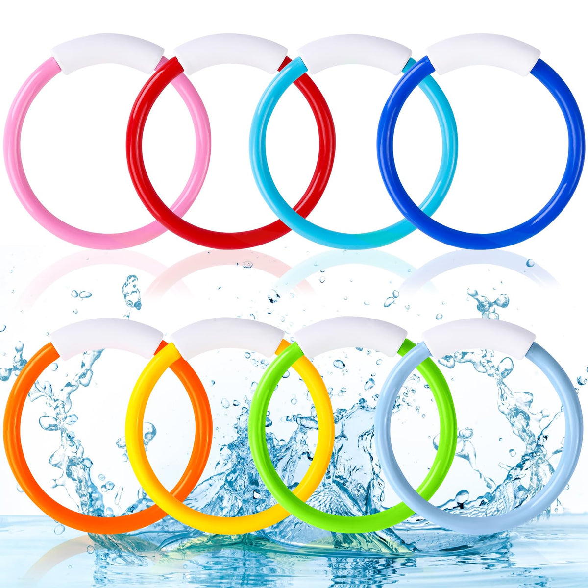 Eight colorful Dive Rings for kids pool diving set