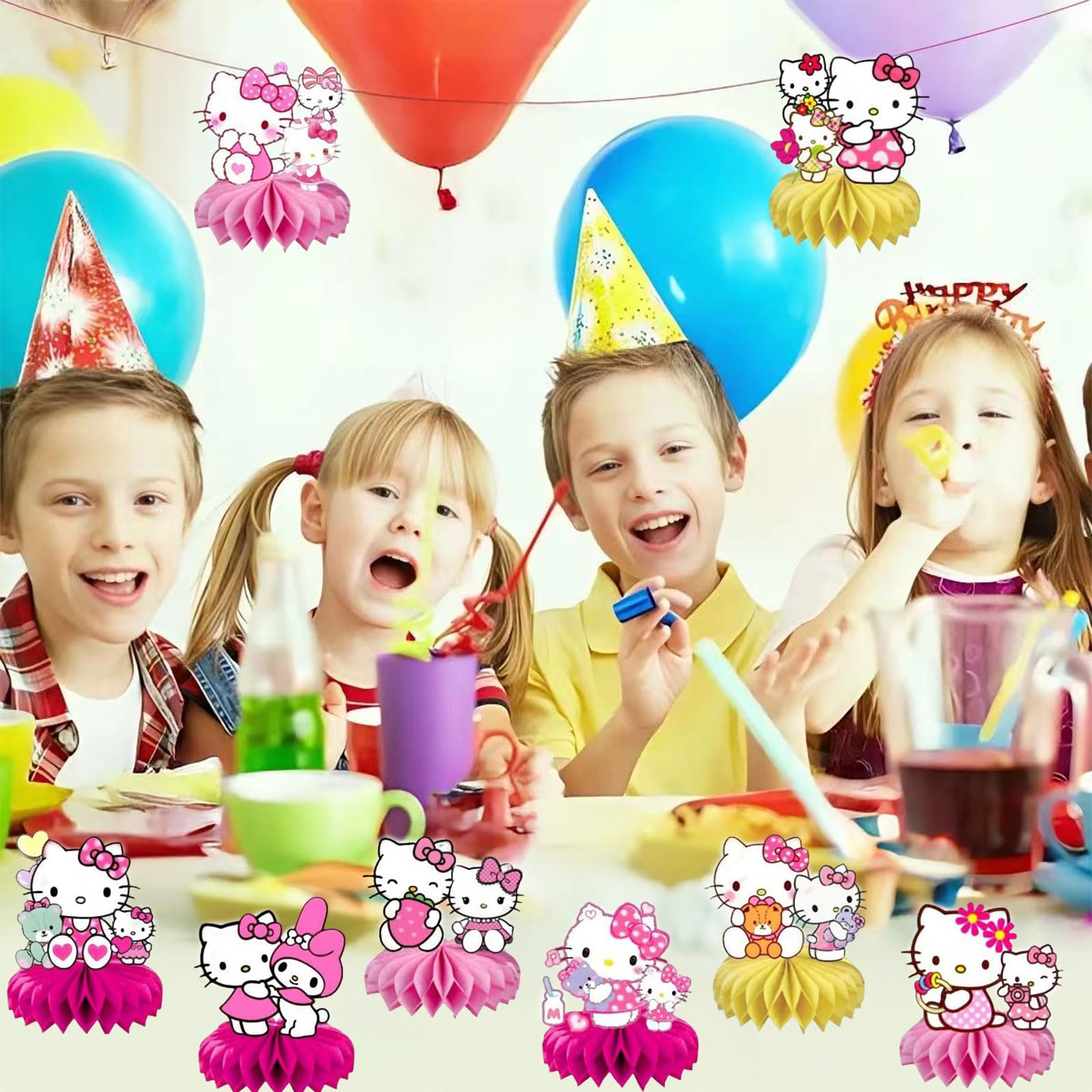 Cat birthday decorations set of eight 8x6.5 inch centerpieces
