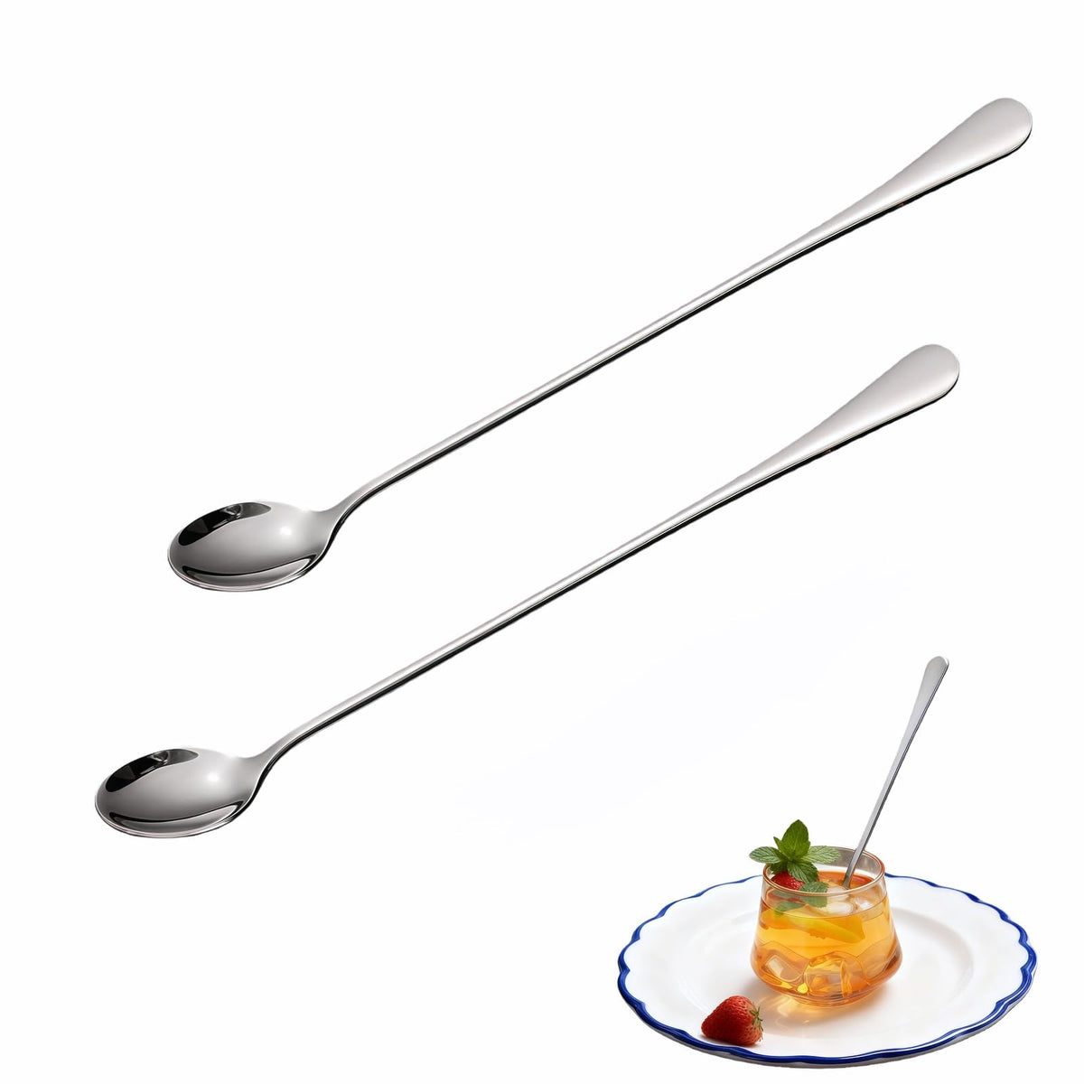 Two-pack 9.5 inch long-handle stainless steel spoon set