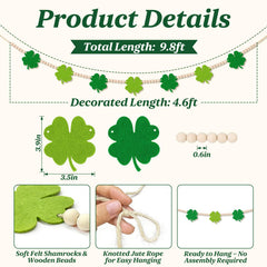 9-8ft pre-strung garland showing shamrocks and wooden beads