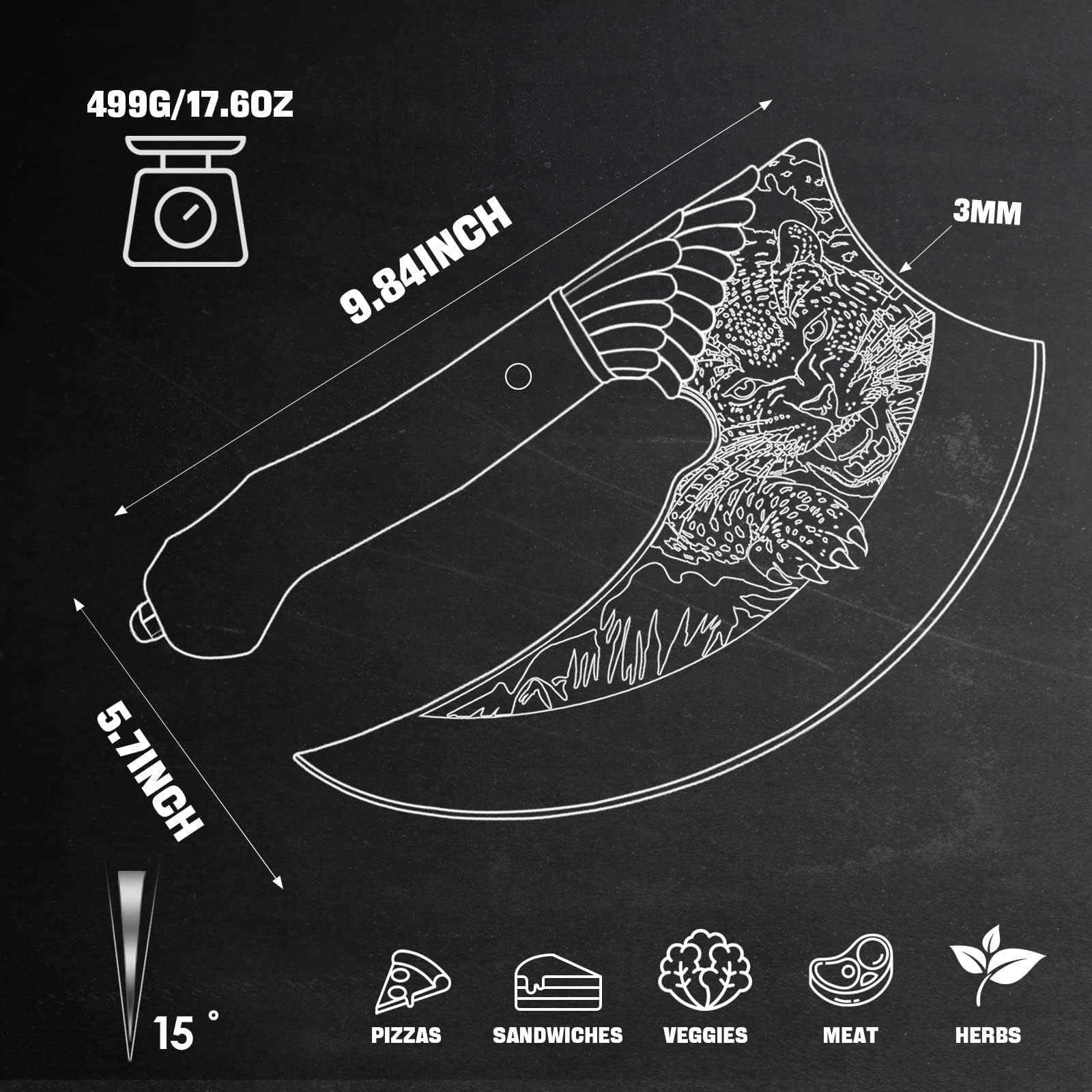 9-inch Ulu Knife pizza cutter blade