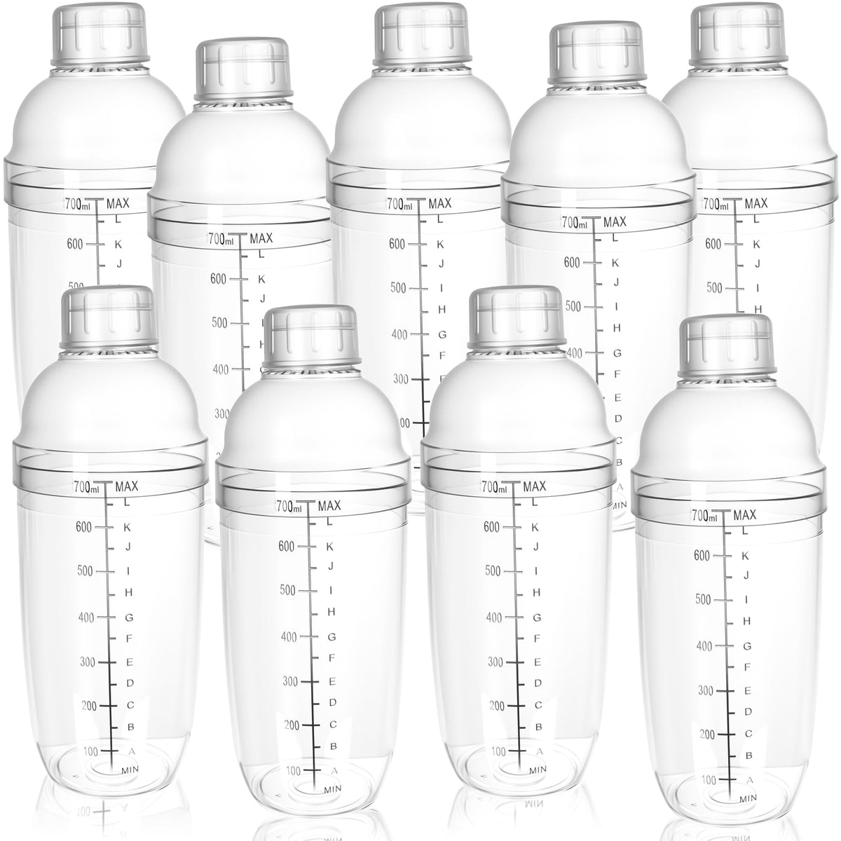 set of 9 clear plastic cocktail shakers