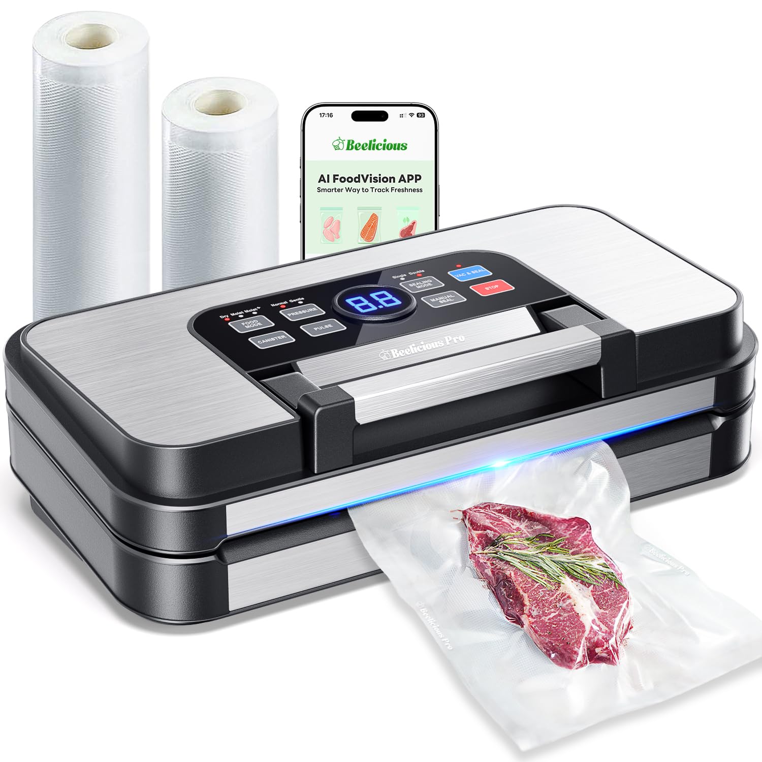 95kPa dual-pump vacuum sealer with stainless steel body